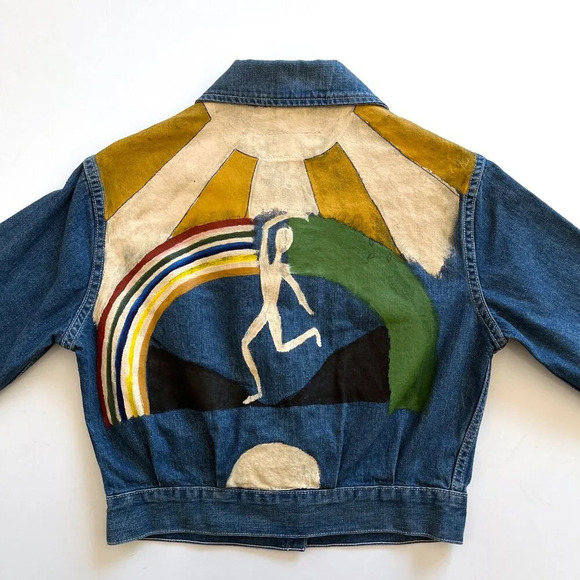 OOAK Imogene and Willie Hand Painted Cropped Denim Jacket Small - Picture 3 of 8
